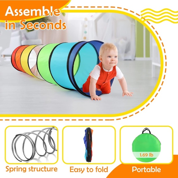 Kids Play Tunnel Tent for Toddlers, Colorful Pop Up Crawl Tunnel Toy for Baby or - Picture 6 of 8